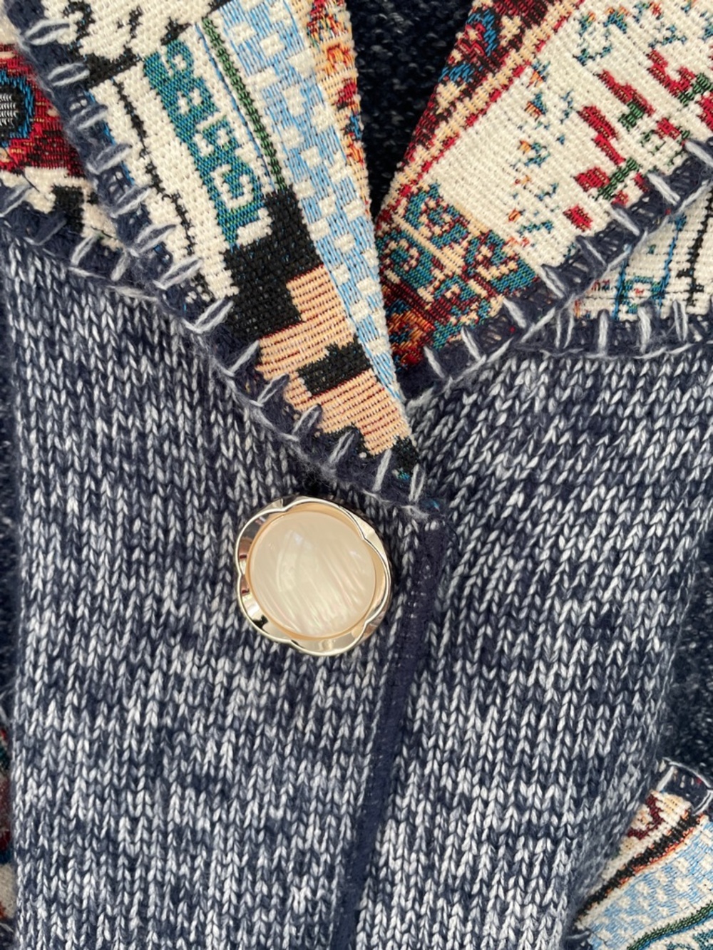 Sioni Gray Hooded Cardigan with Multicolor Tribal Trim FLAW* - Picture 3 of 8